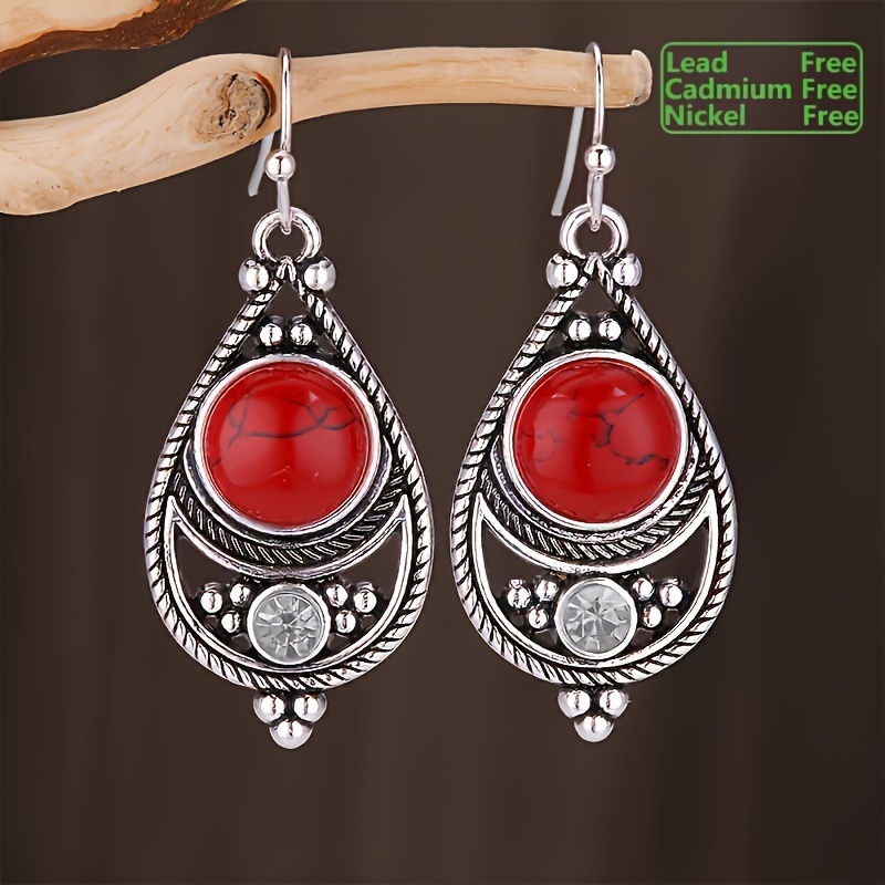 Boho Vintage Turquoise Inlay Dangle Earrings